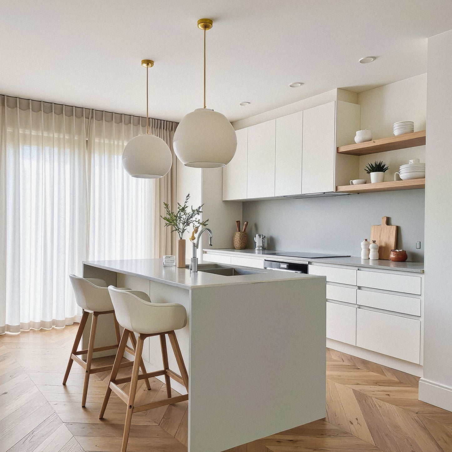 Witte inbetween gordijnen op maat keuken moderne raamdecoratie lichtdoorlatend maatwerk