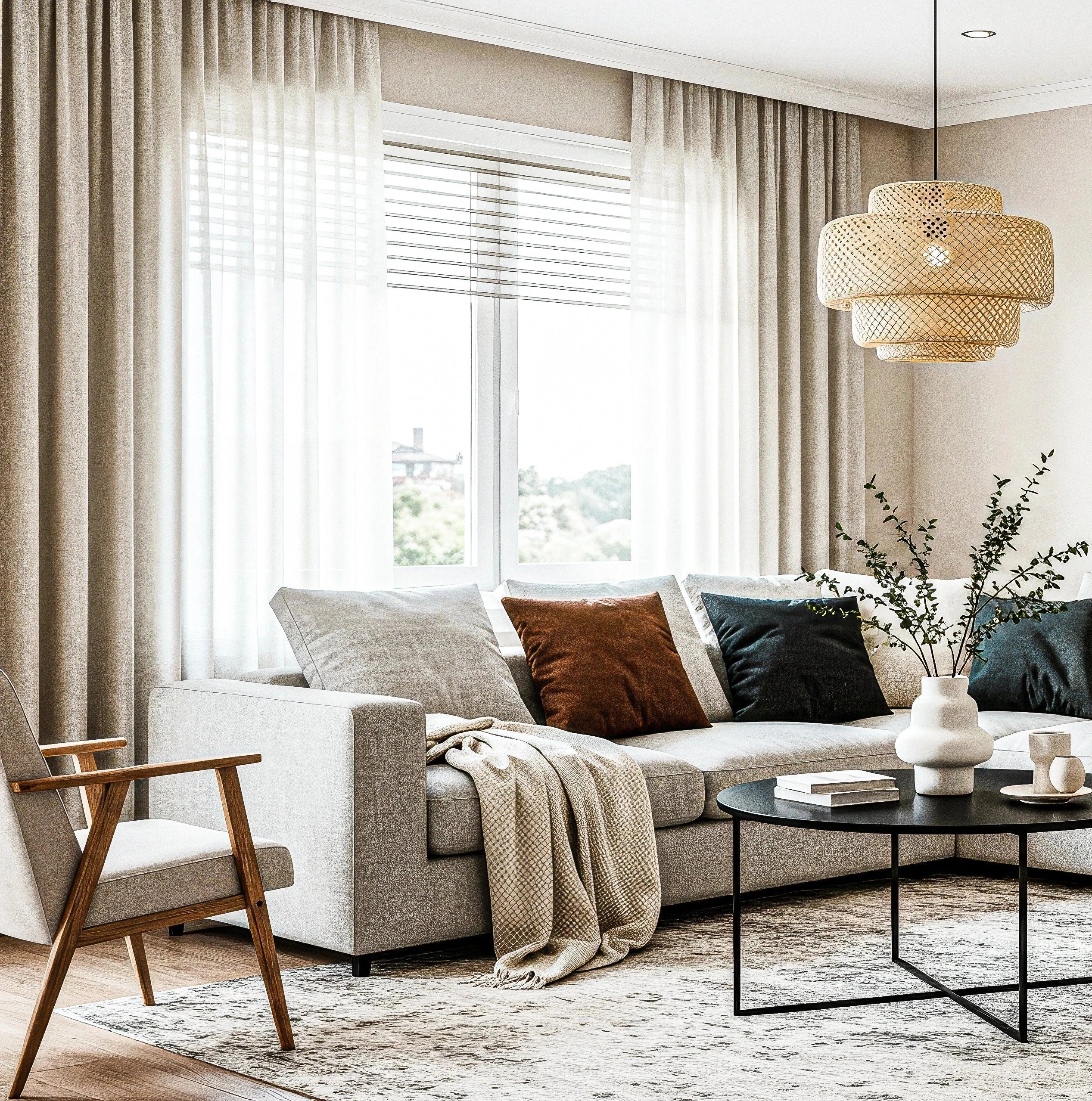 Inbetween gordijnen collectie beige naturel woonkamer moderne stijl op maat gemaakt raamdecoratie