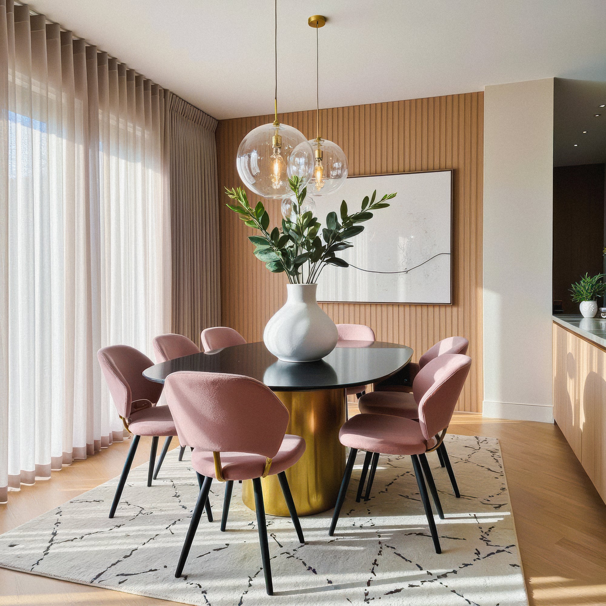Witte transparante gordijnen op maat eetkamer moderne woonkamer raamdecoratie maatwerk interieur styling
